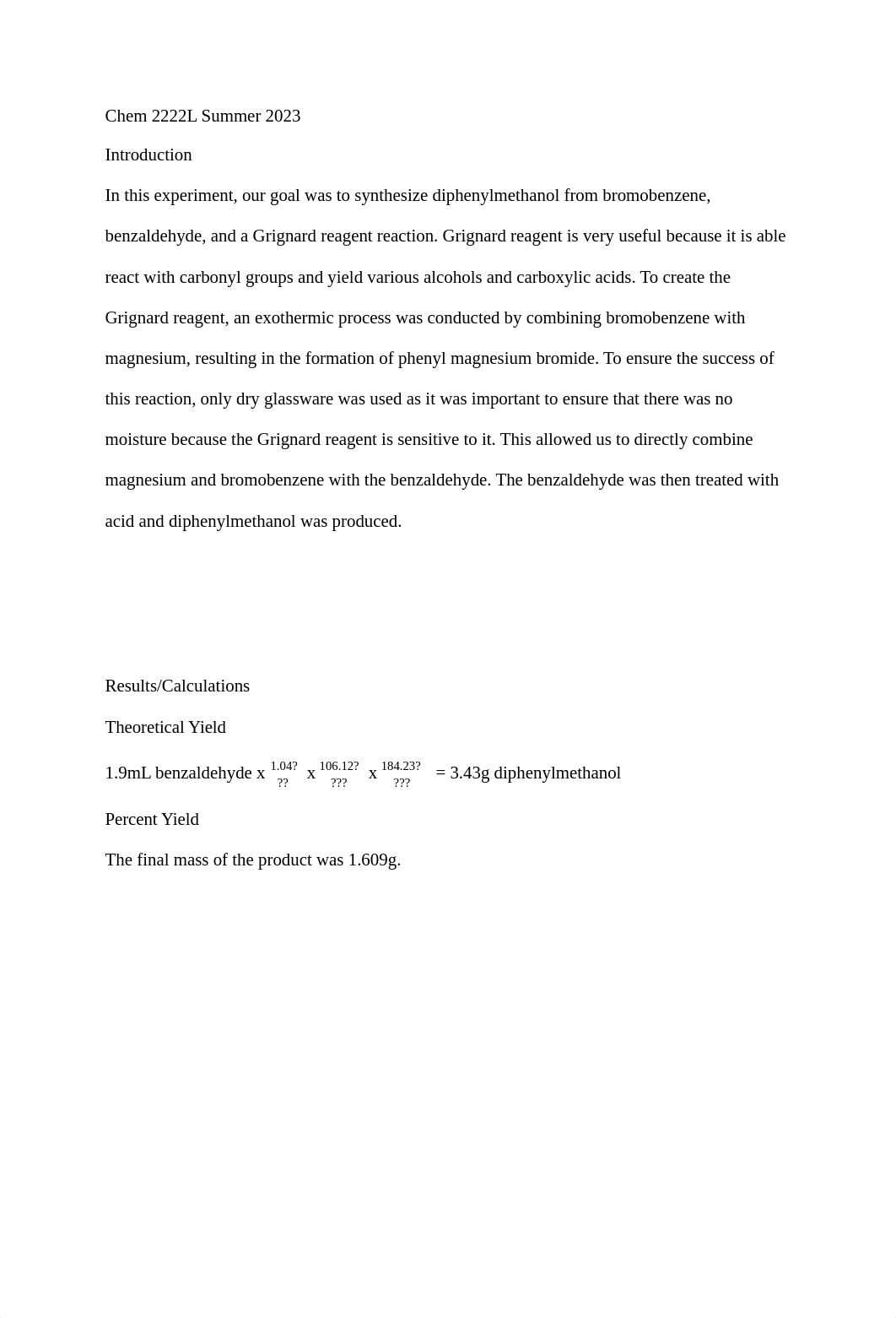 CHEM 2222L Experiment #2 - Preparation of Diphenylmethanol.pdf_dla4jhtitdy_page1