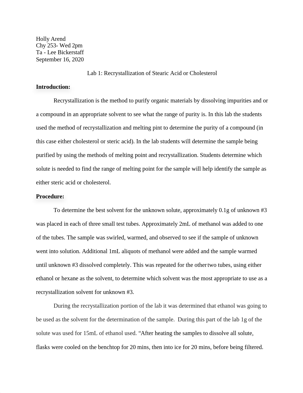 Lab 1 - Recrystallization of Stearic Acid or Cholesterol .docx_dlaff7z0fur_page1