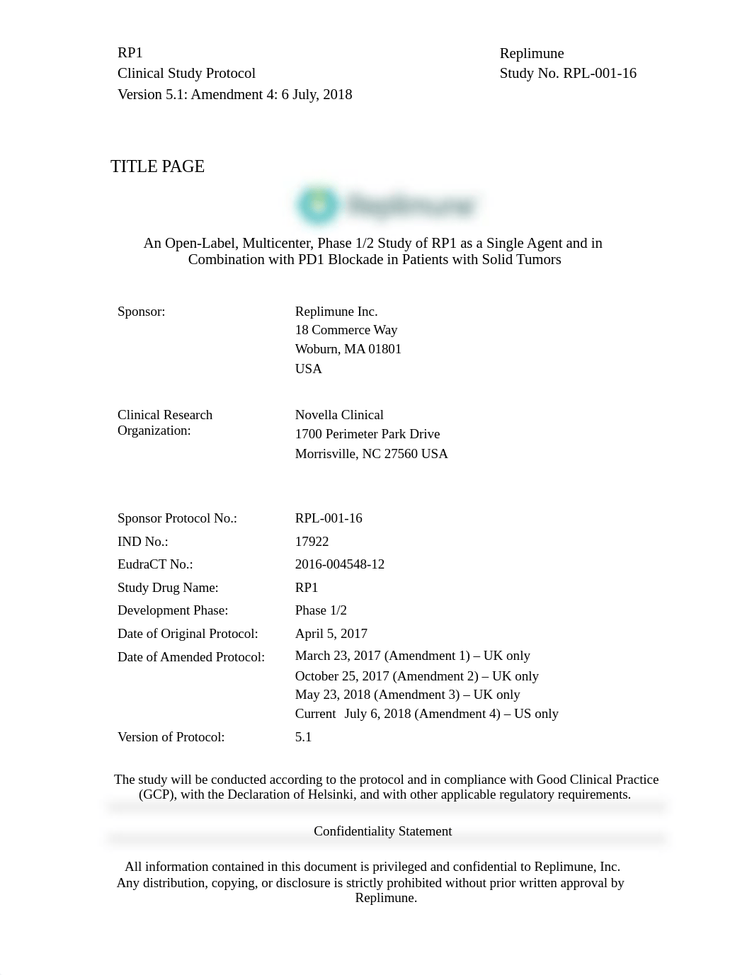 Replimune Phase 1_2 Protocol RPL-001-16 Amend 04 US Final V5.1 06Jul18_clean_co.docx_dlbn7qejc27_page1