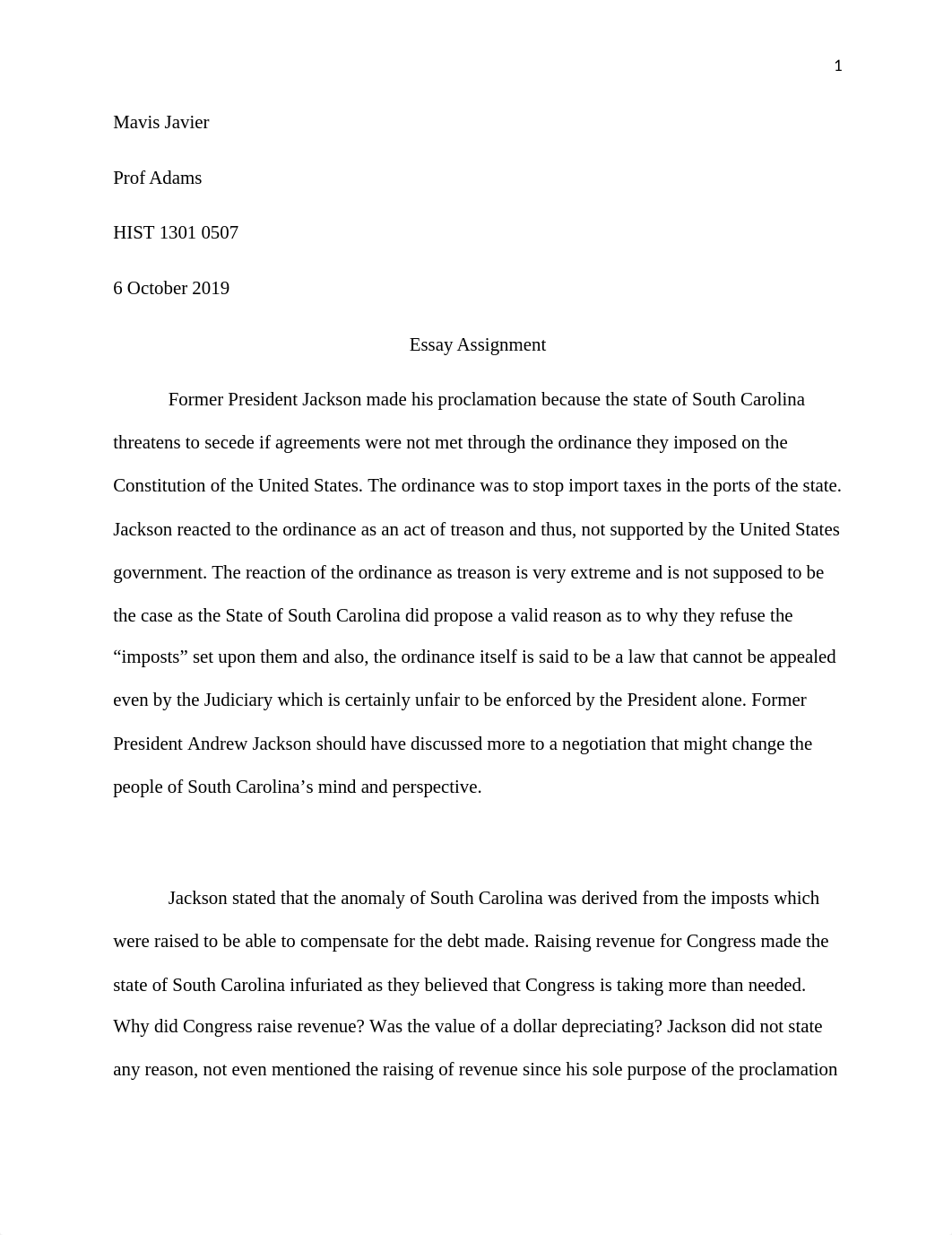 President Jackson's Proclamation Regarding Nullification Essay Assignment.docx_dlc8yehh46j_page1