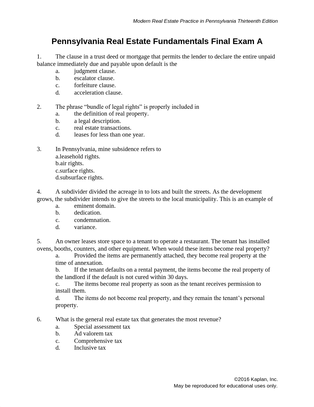 Pennsylvania Real Estate Fundamentals Final Exam A.pdf_dld3tzazpgq_page1