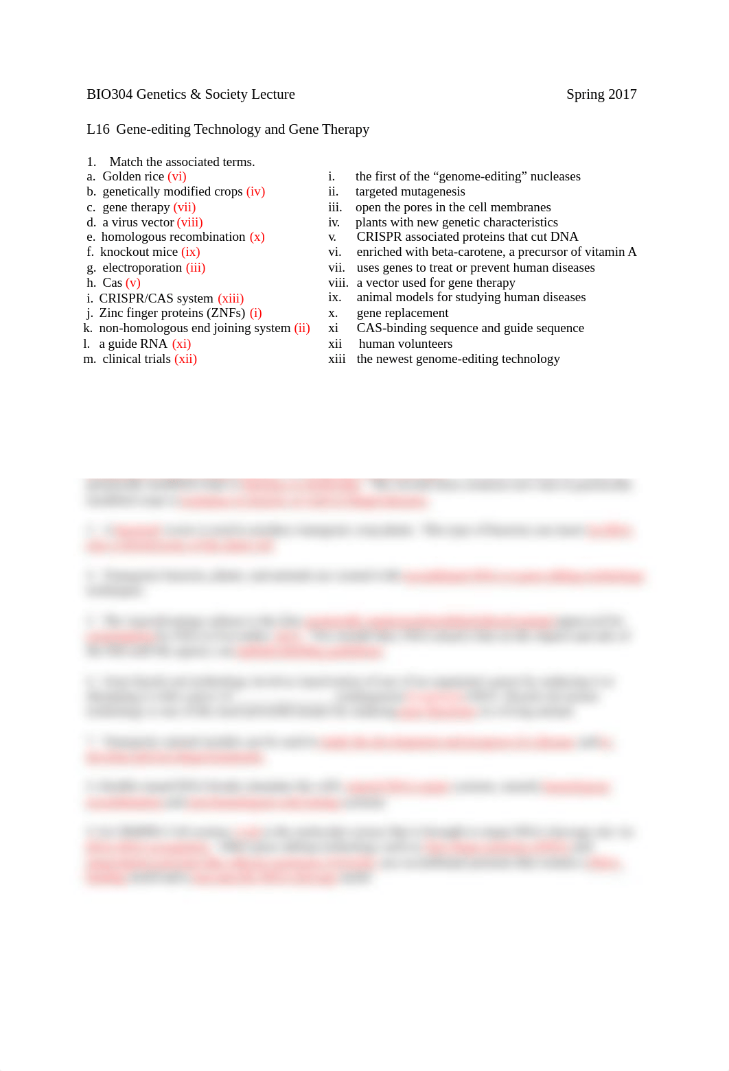 Worksheet BIO304 S17 L16 Gene-editing Tech and Gene Therapy with Answers_dldv5s94zcj_page1