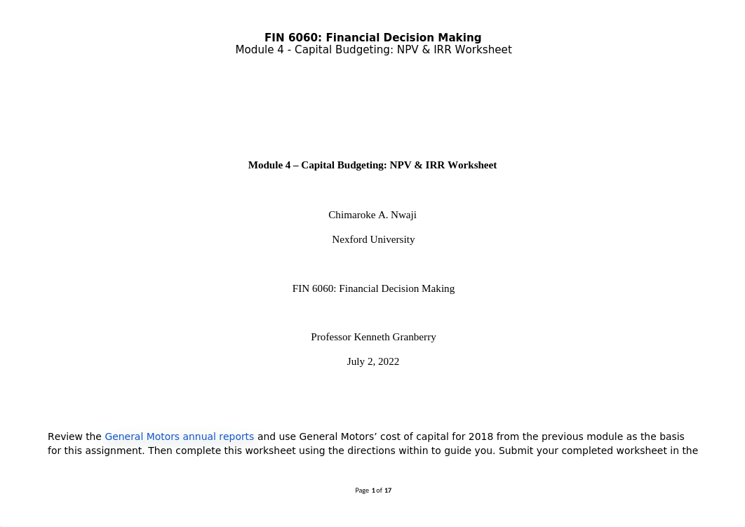 FIN 6060 Module 4 - Capital Budgeting NPV & IRR Worksheet.docx_dleboe7sxxn_page1