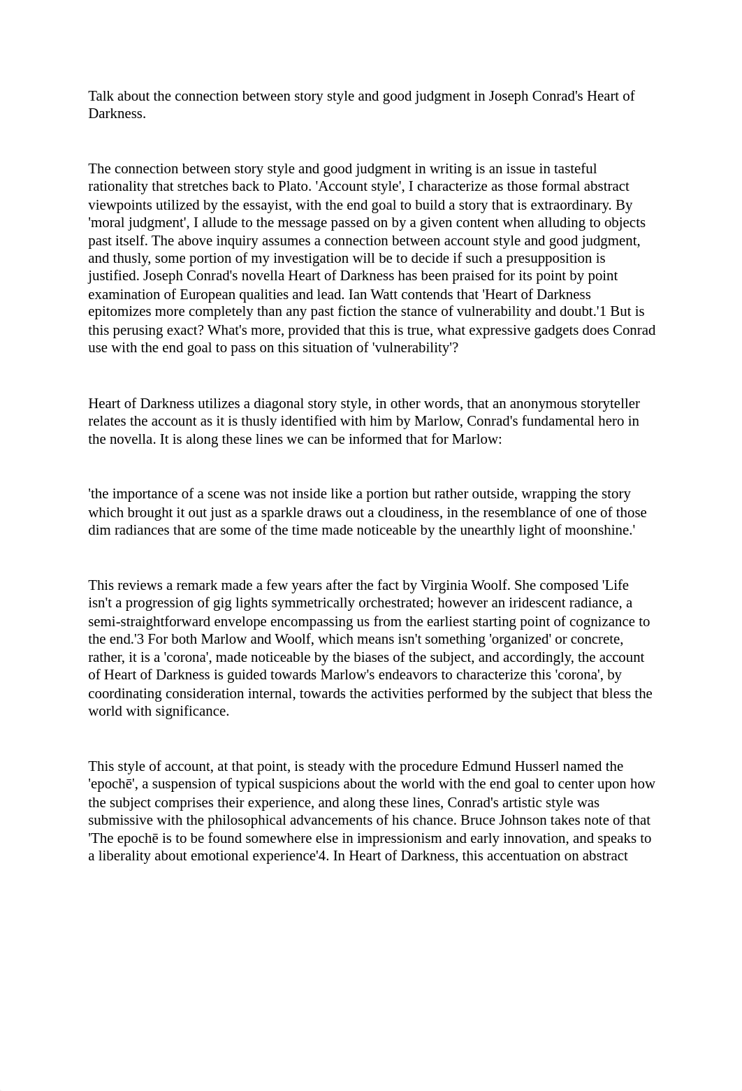 the connection between story style and good judgment in Joseph Conrad's Heart of Darkness. .docx_dledjji1bj8_page1