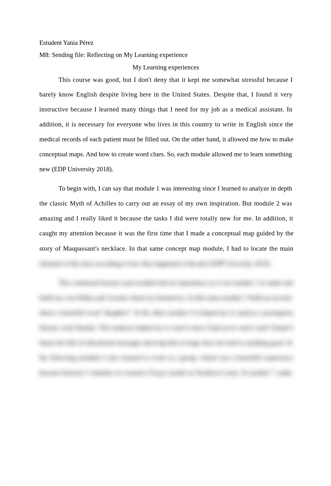 Reflecting on My Learning experience Yania Pérez.docx_dlegod8ekju_page1