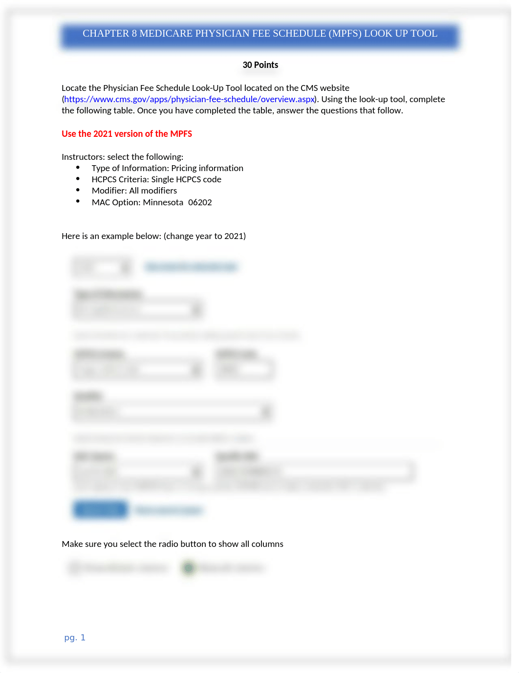 Chapter 8 Medicare Physician Fee Schedule (MPFS) Look-Up Tool Student Version (1).docx_dleobw5r22z_page1