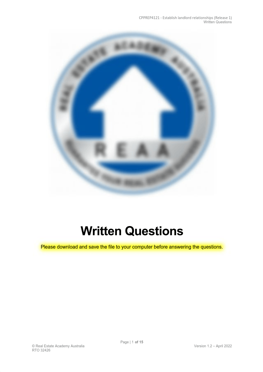 REAA - CPPREP4121 - Written Questions v1.2 Ashleigh Sillar.pdf_dleu3nckd0p_page1