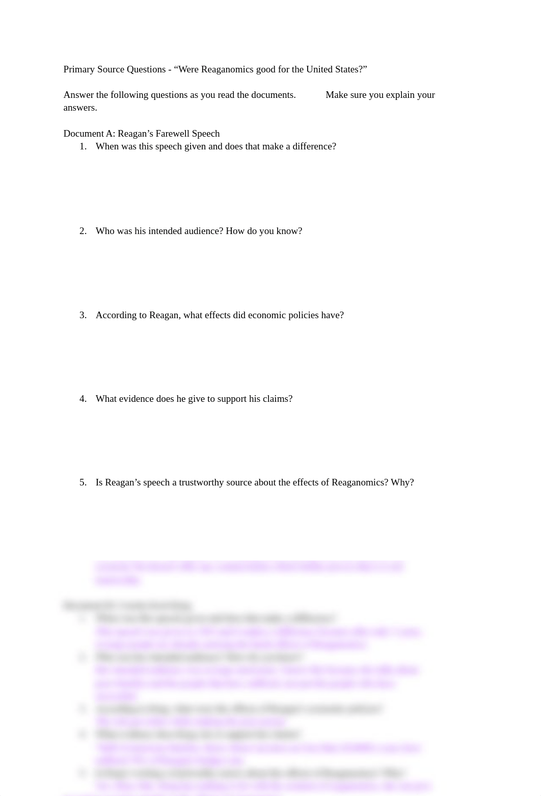 Copy of Primary Source Questions - "Were Reaganomics good for the United States.pdf_dlf7fegvbkp_page1