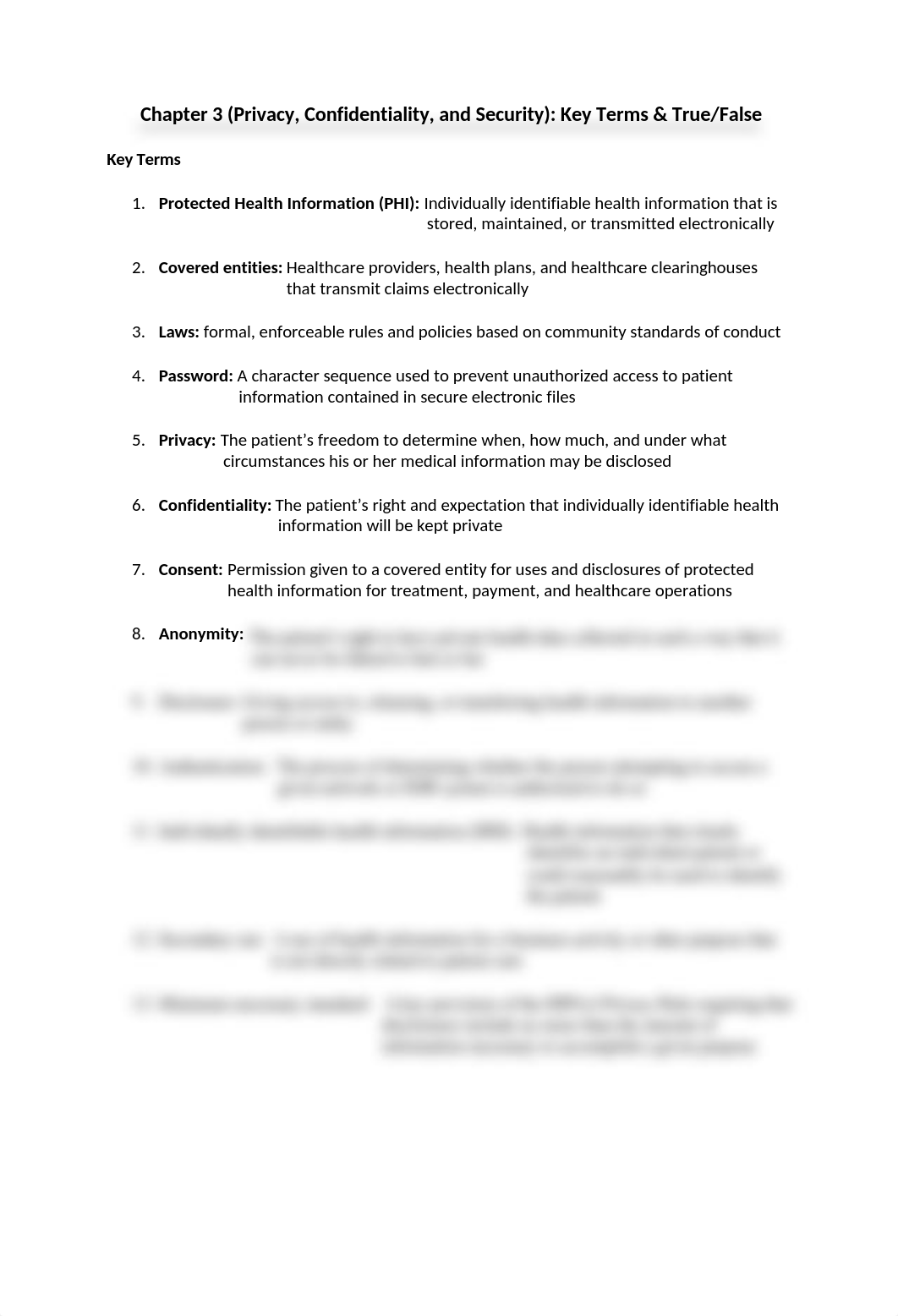 Chapter 3 (Privacy, Confidentiality, and Security)- Key Terms & True andFalse.docx_dlg52wqoxl0_page1