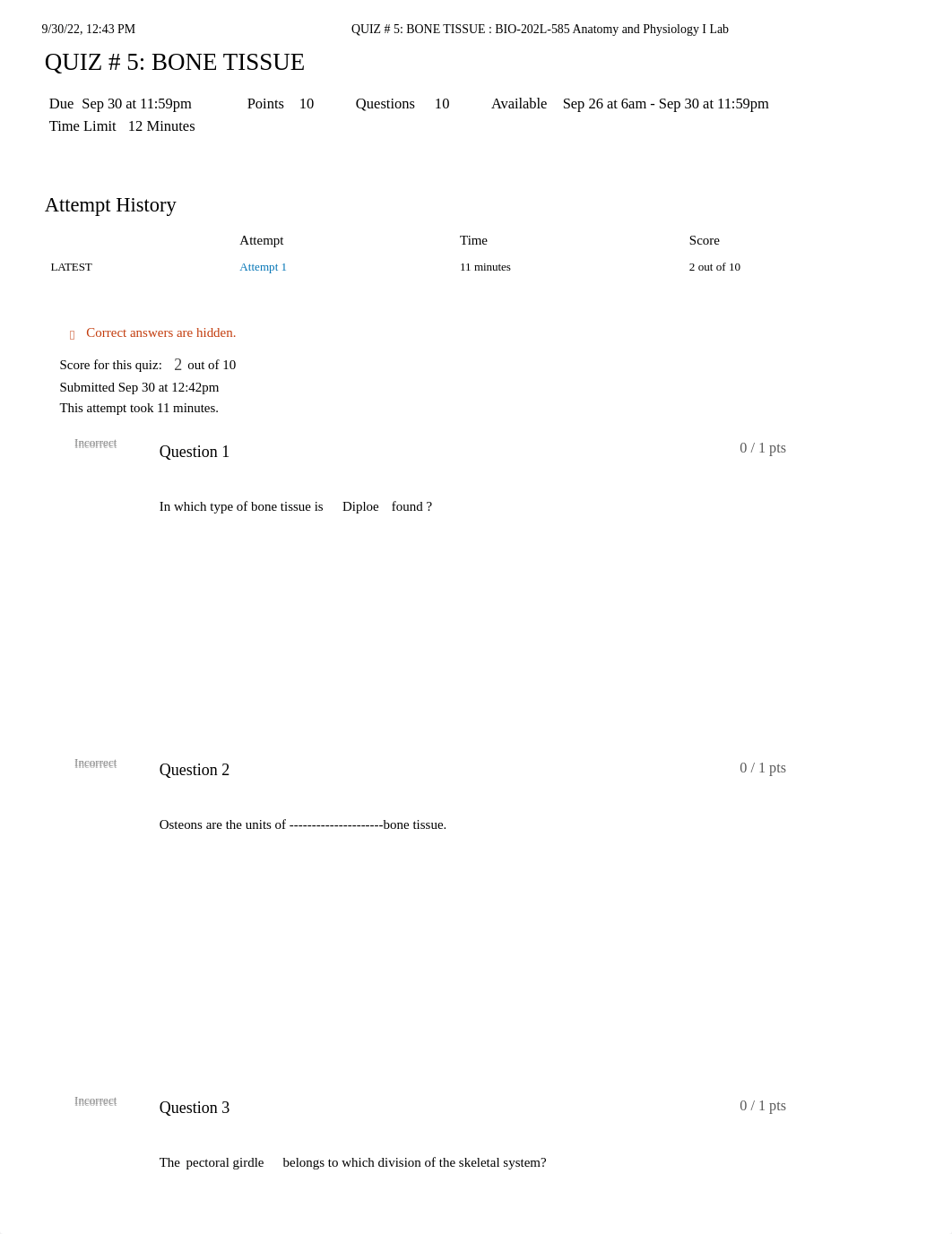 QUIZ # 5_ BONE TISSUE _ BIO-202L-585 Anatomy and Physiology I Lab.pdf_dlhxqjc2yek_page1