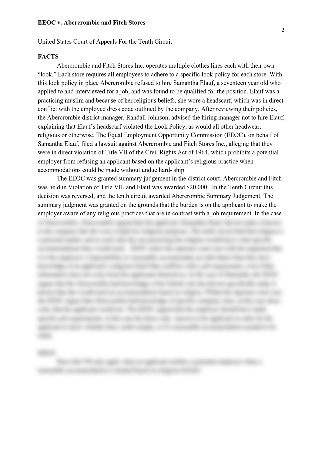 Case Brief_ EEOC v. Abercrombie and Fitch Stores, 575 U.S., ____ (2015).pdf_dli3gts42tj_page1