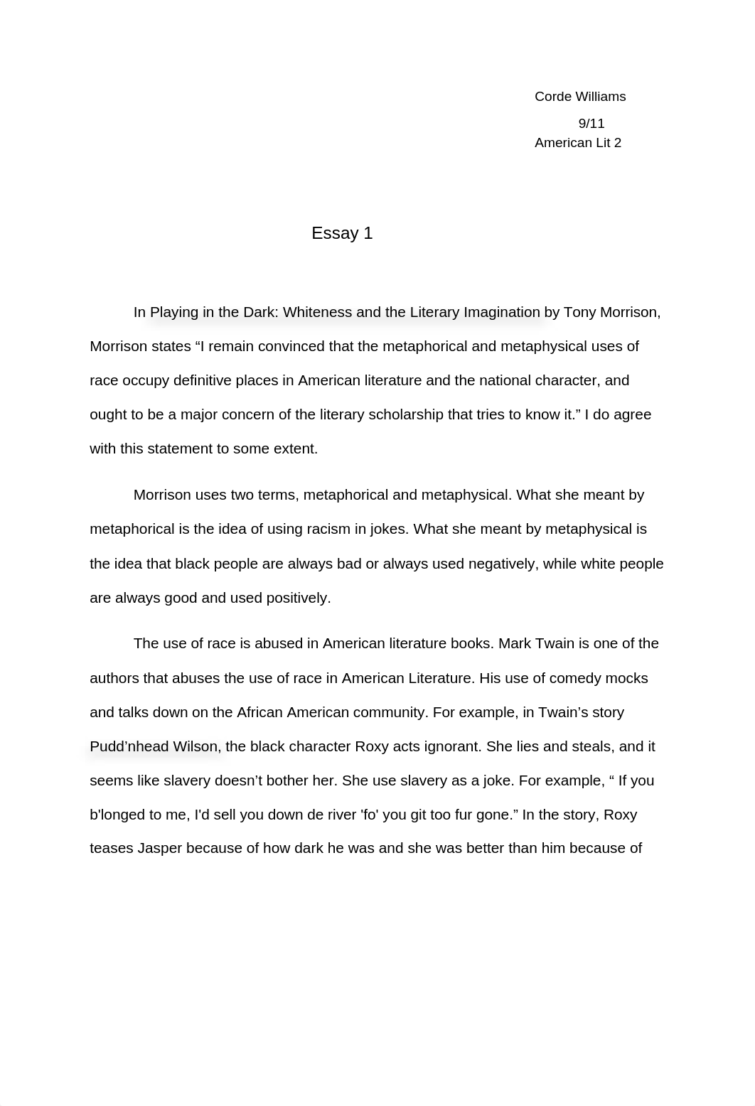 Playing In the Dark Essay_dlk2af28727_page1