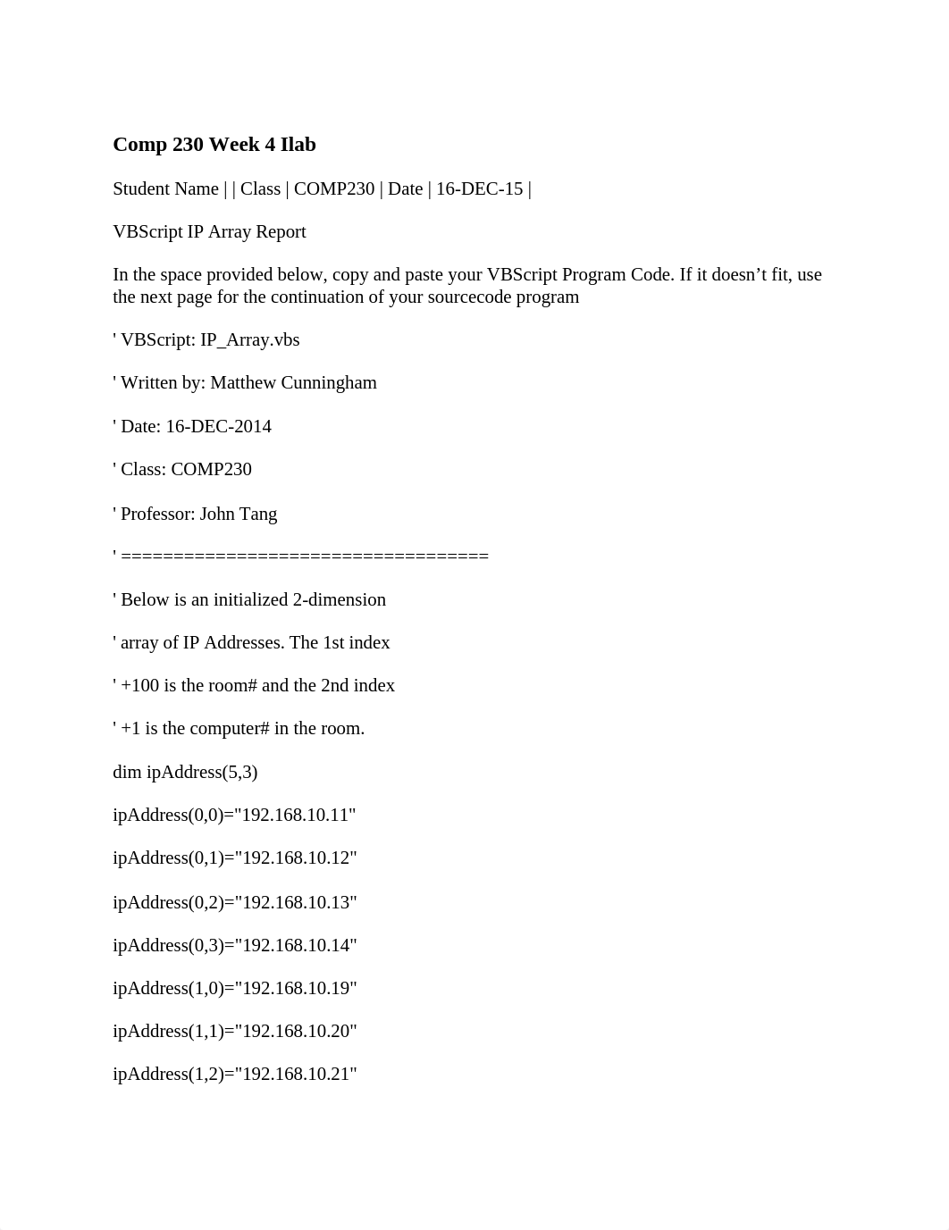 Comp 230 Week 4 Ilab_dlkavsg35h2_page1