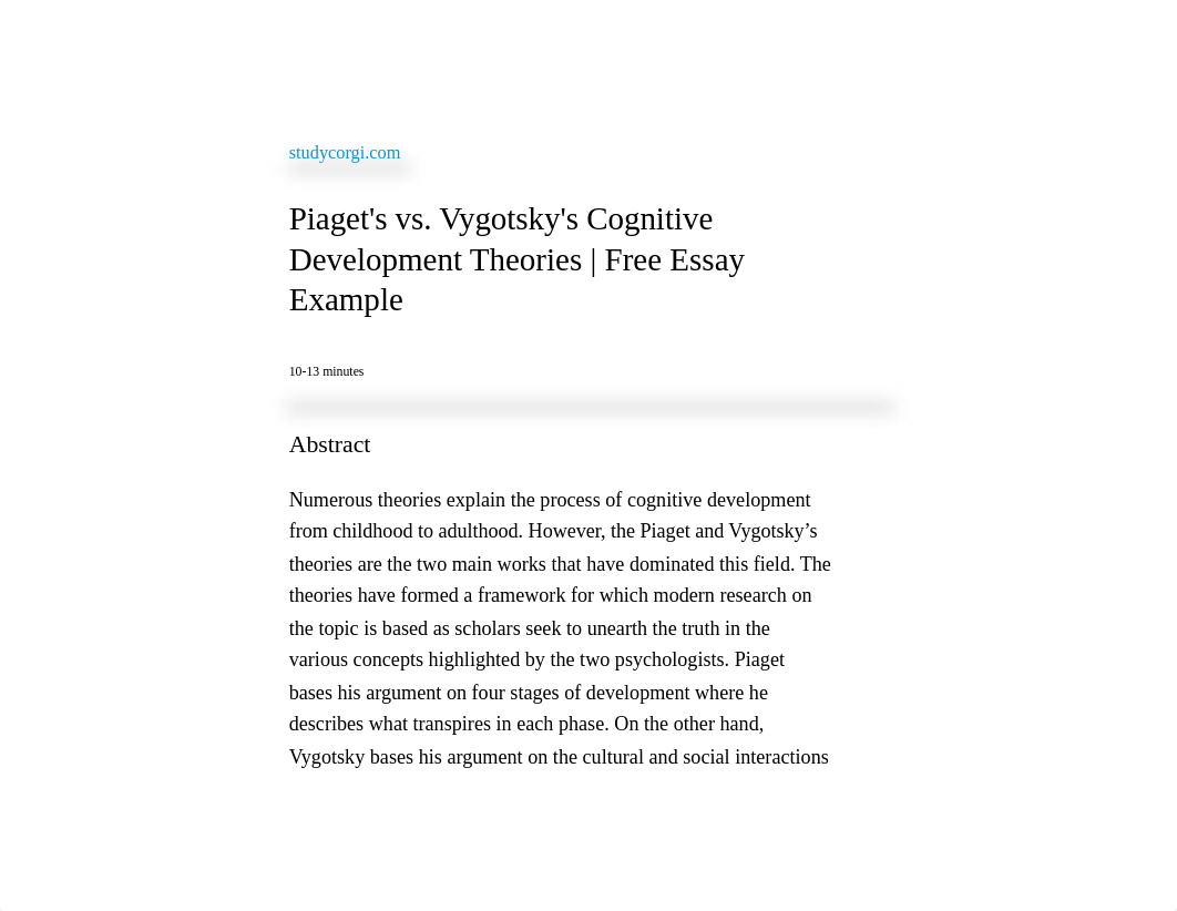 311 - Piaget's vs. Vygotsky's Cognitive Development Theories | Free Essay Example.pdf_dll2u0dbal8_page1