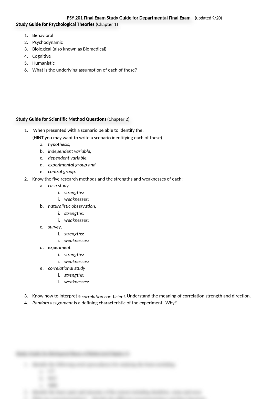 PSY 201 Final Exam Study Guide for Departmental Final Exam (Revised 9-20).docx_dllenqgkgf6_page1