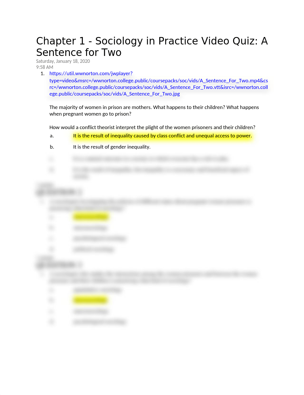 Chapter 1 - Sociology in Practice Video Quiz - A Sentence for Two.docx_dllfa4024xq_page1