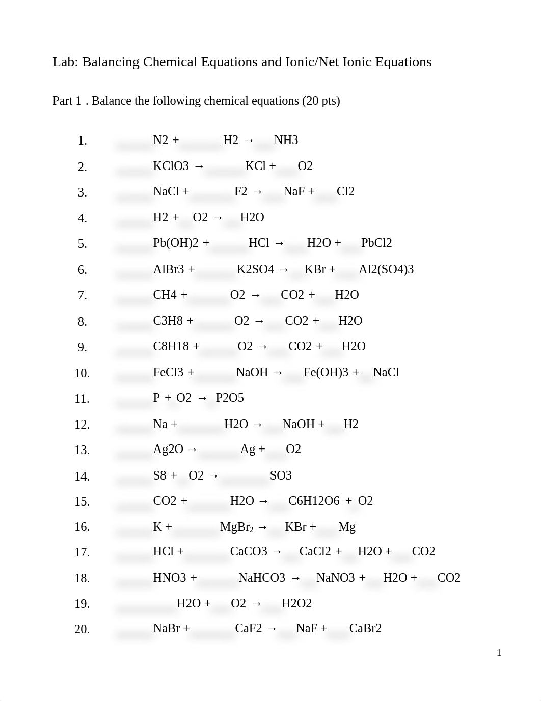 Lab 4 Balance chemical equations ionic net ionic (complete).pdf_dlm9vwnzw36_page1