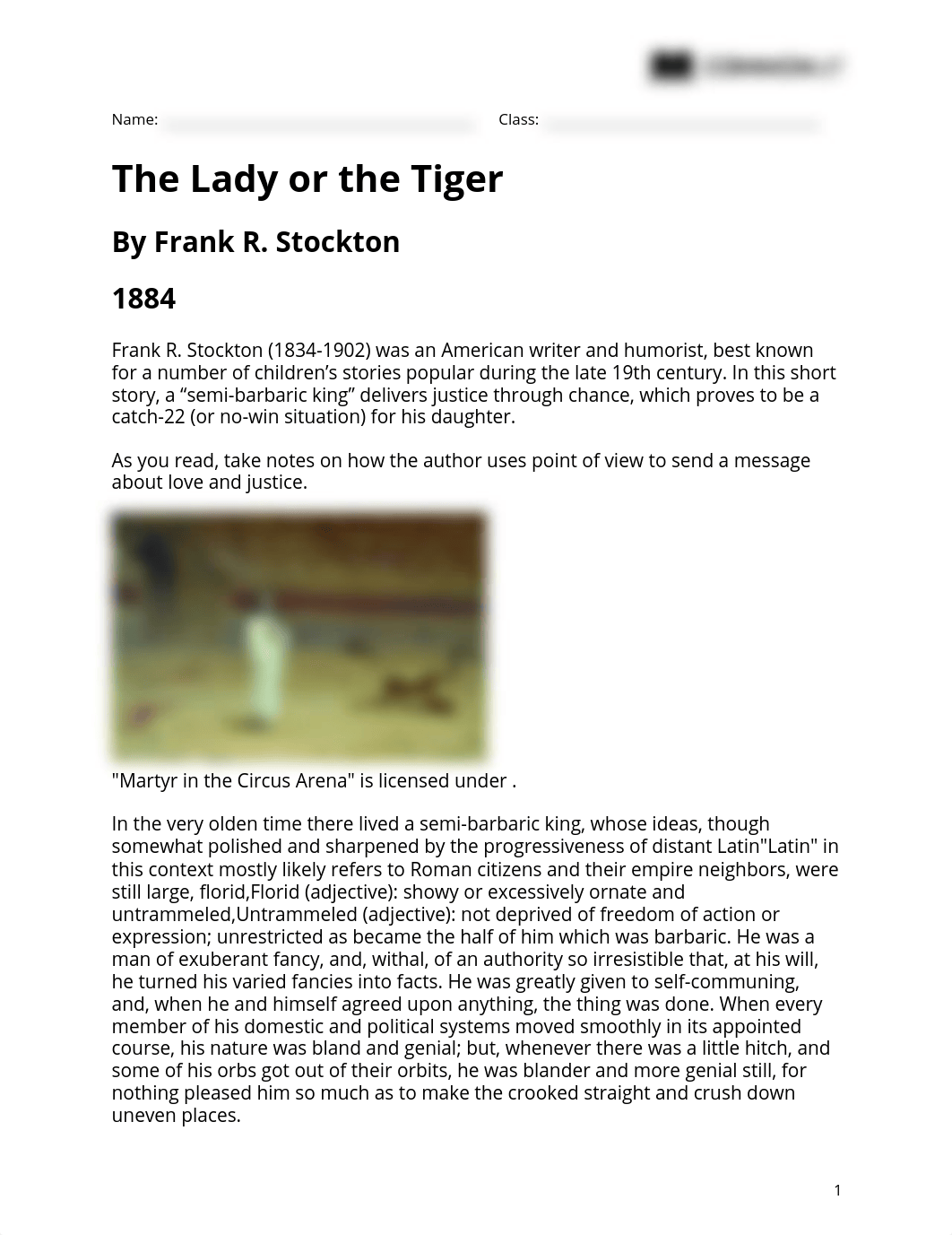 commonlit_the-lady-or-the-tiger_TeacherEdition.pdf_dlmep2d387v_page1