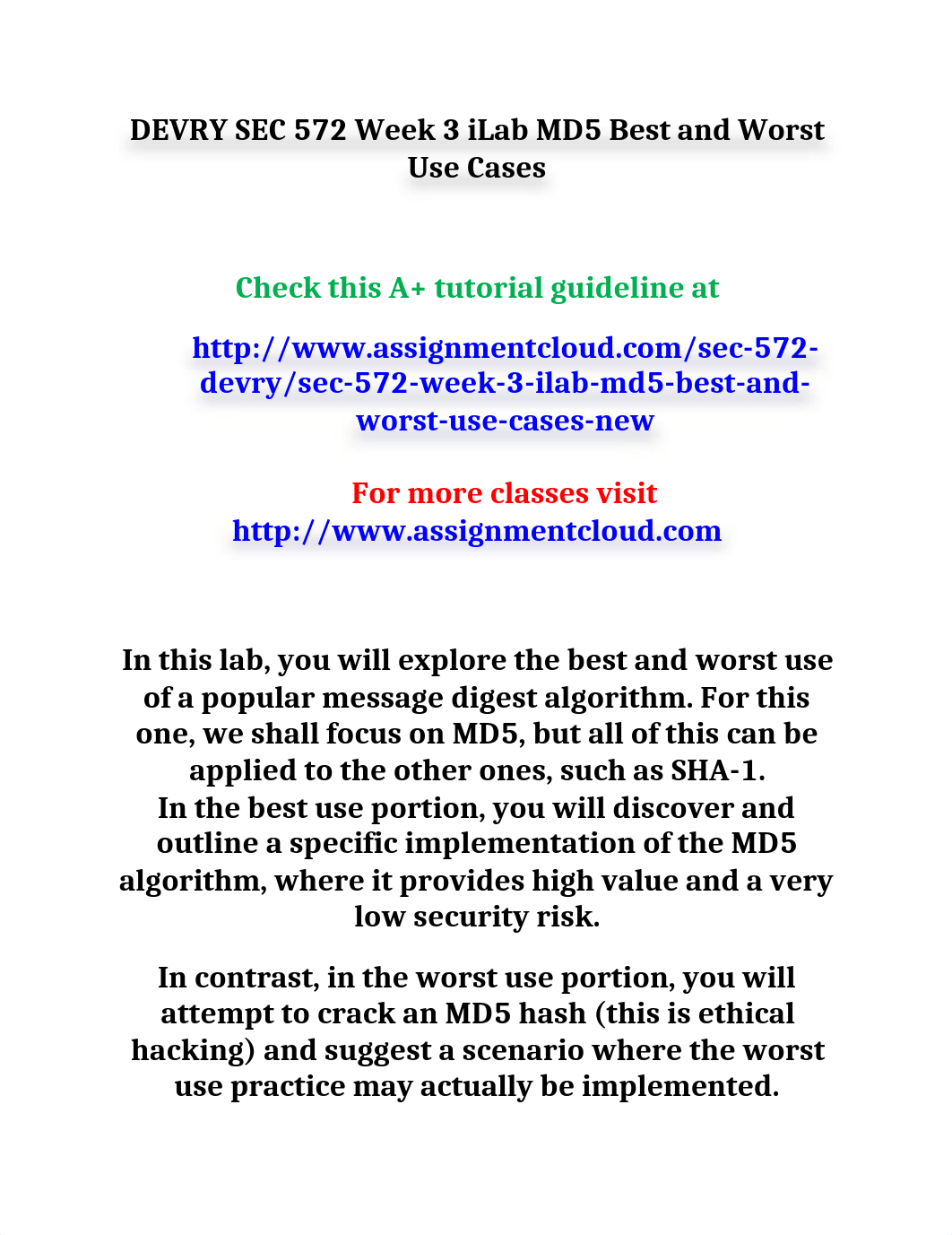 DEVRY SEC 572 Week 3 iLab MD5 Best and Worst Use Cases.doc_dln0tcb4f7b_page1