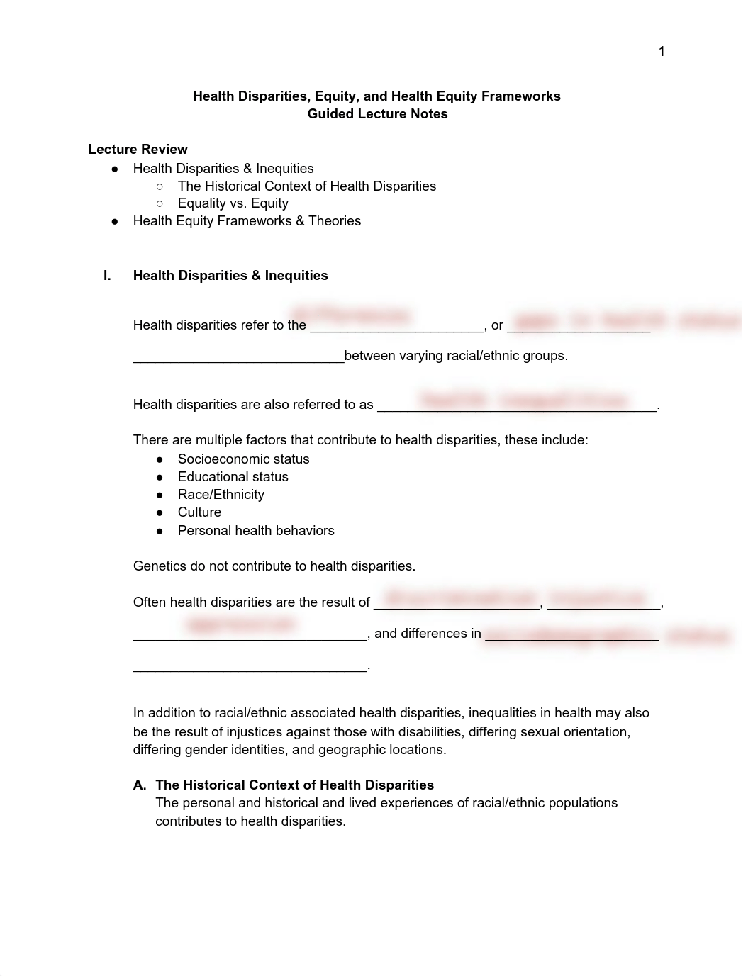 Health Disparities, Equity, and Health Equity Frameworks  Guided Lecture Notes.pdf_dlnb6a2y0zr_page1