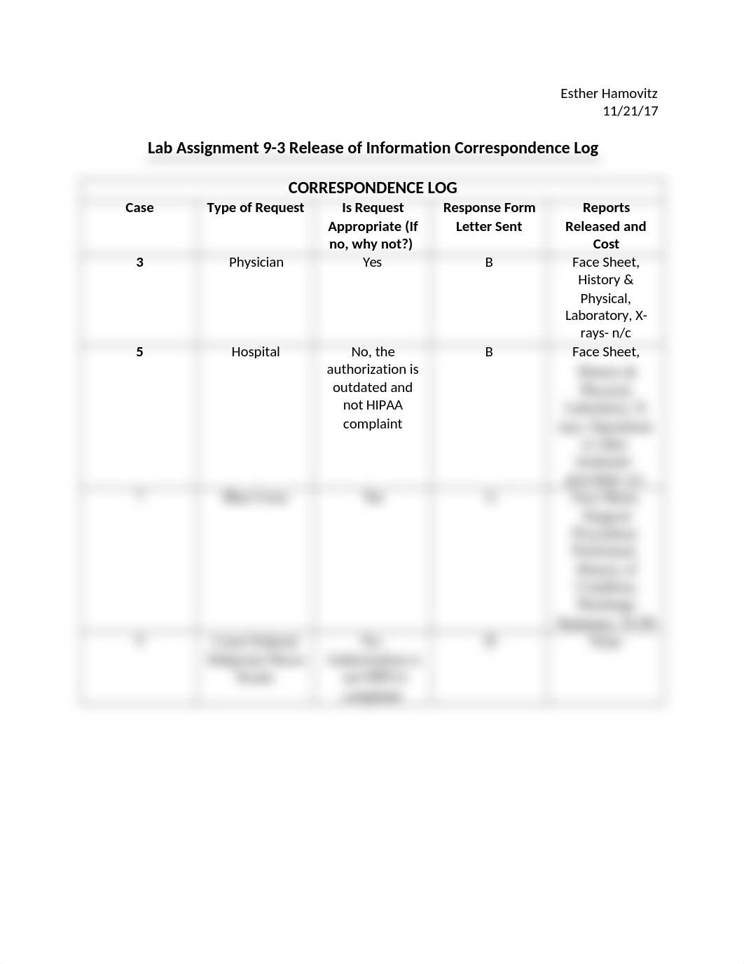 Hamovitz- Lab Assignment 9-3 Release of Information Correspondence Log.docx_dlqq7b7n85u_page1