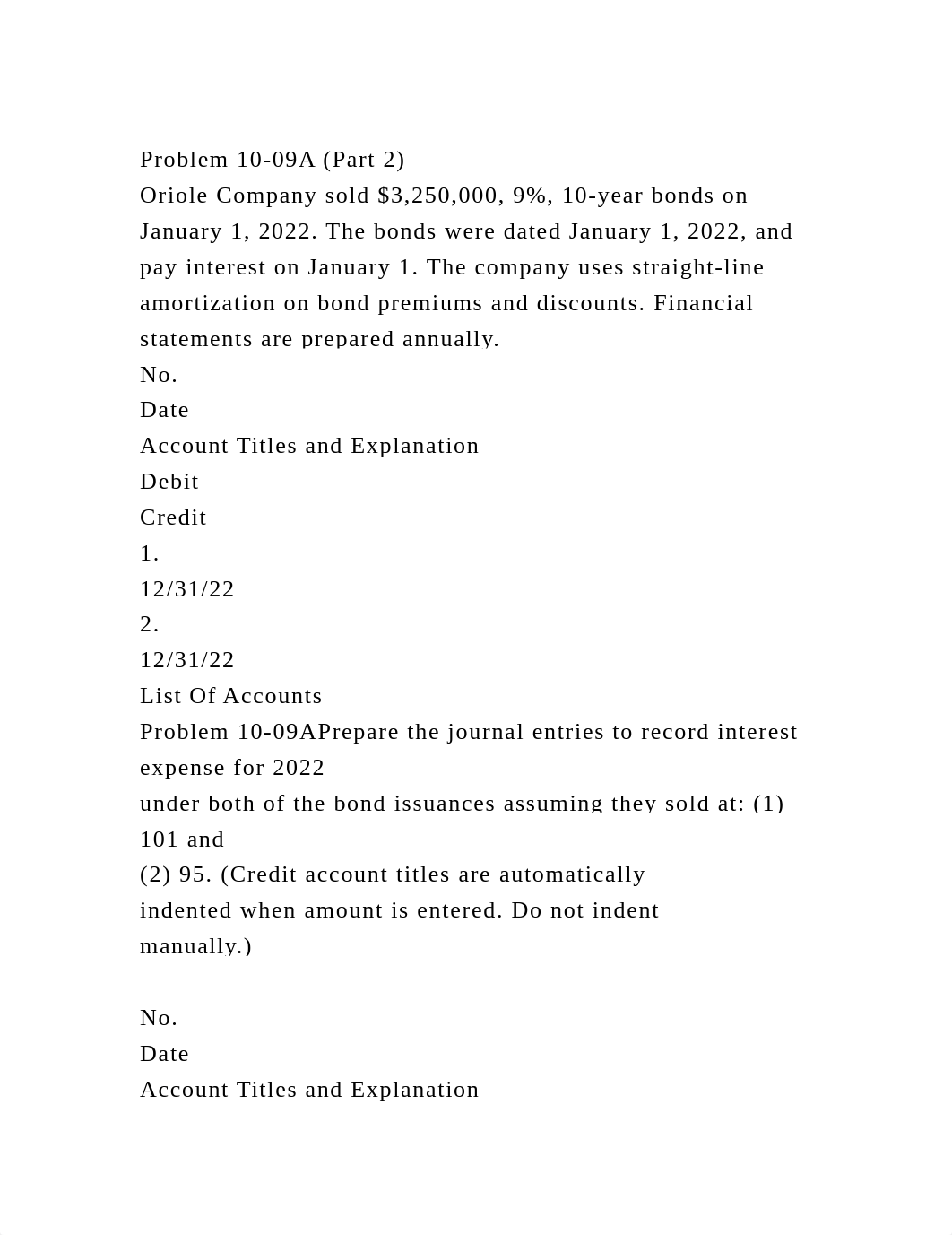 Problem 10-09A (Part 2)Oriole Company sold $3,250,000, 9, 10-year.docx_dlqu79qlq48_page2