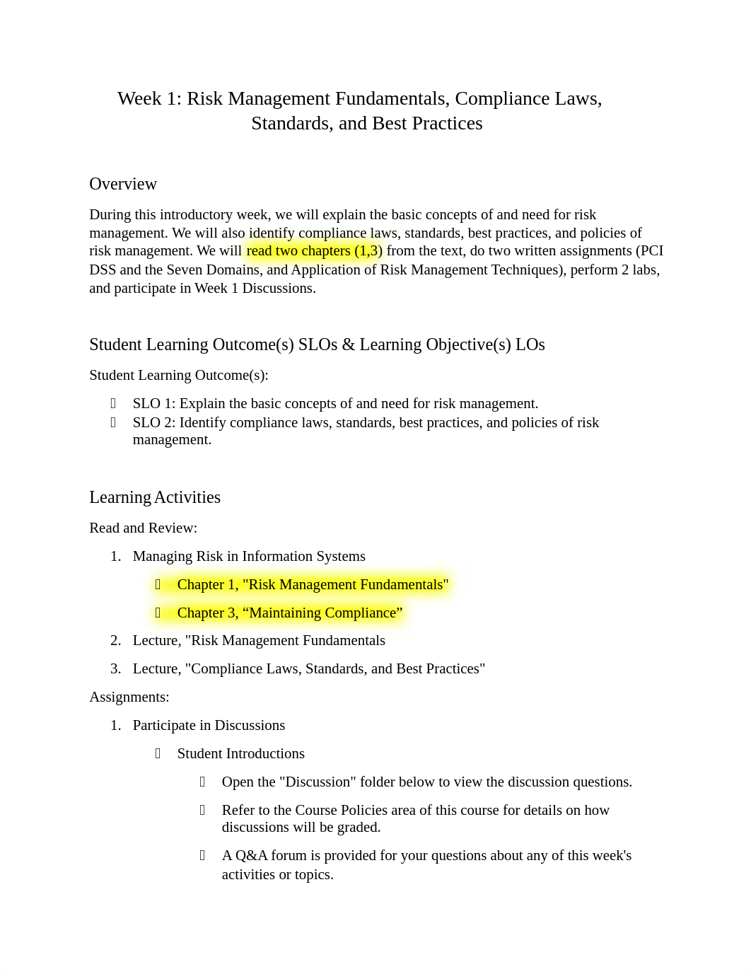 Week 01- Risk Management Fund, Compliances Laws, Standars, and Best Practices.docx_dls66dogs32_page1