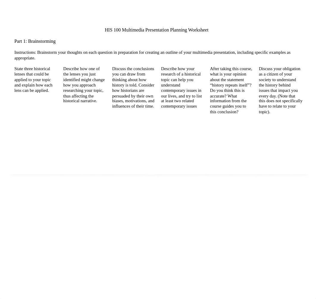 SNHU HIS-100, 7-1-1 Multimedia Presentation Planning Worksheet (Graded A).docx_dlseb7ssfxk_page1