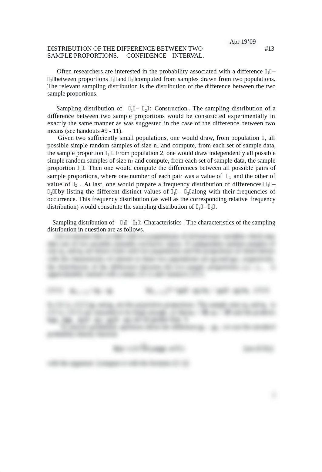 handout_13 DISTRIBUTION OF THE DIFFERENCE BETWEEN TWO SAMPLE PROPORTIONS_dlsry5zqmlf_page1