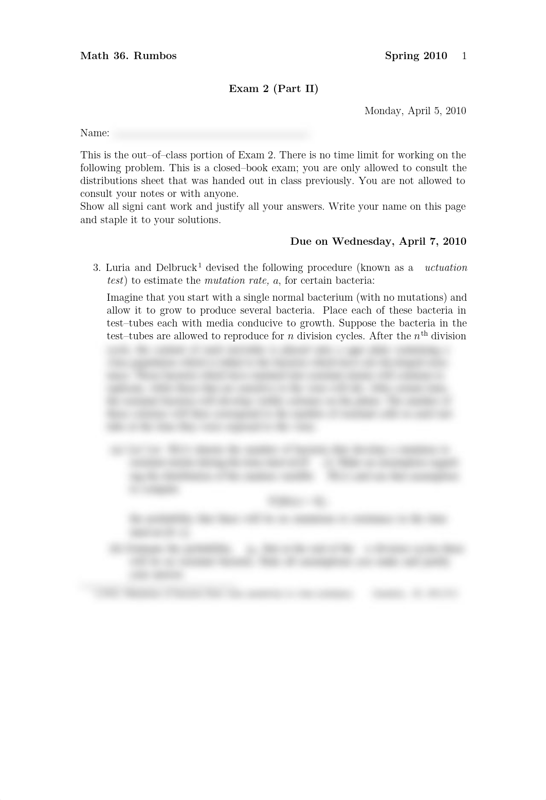 Exam 2 Part 2 Spring 2010 on Mathematical and Computational Methods for the Life Sciences_dlt9rc72toh_page1