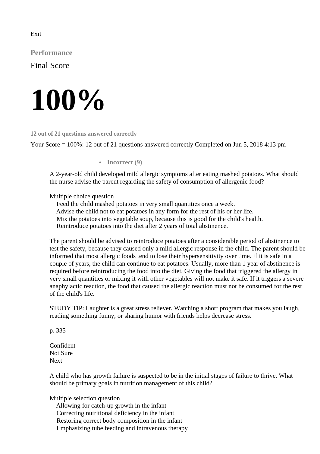 unit 10 health diseases infant Elsevier Adaptive Quizzing - Quiz performance.html_dltvxwjaj6n_page1