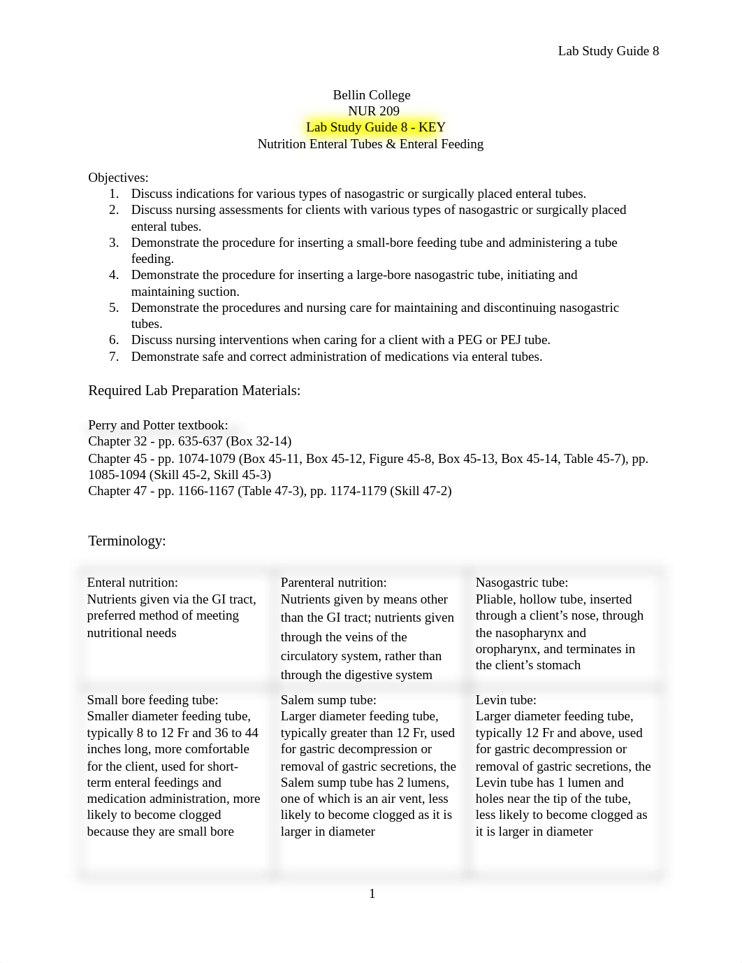 08 KEY Lab Nutrition, Enteral Tubes & Enteral Feeding-1.doc_dluf2up8xnv_page1