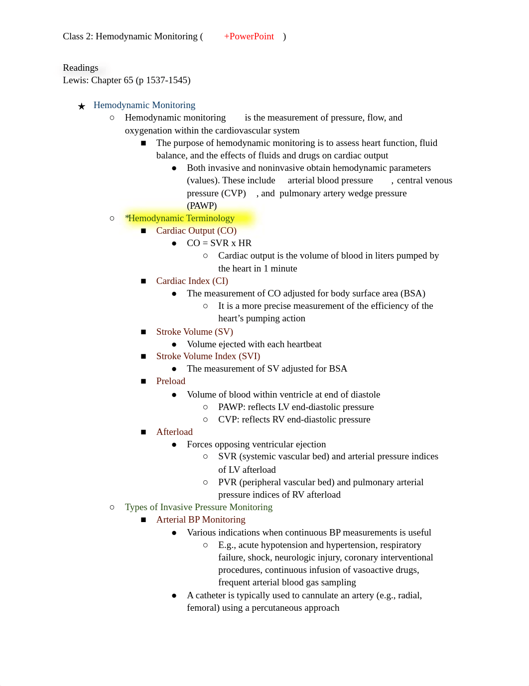 Class 2_ Hemodynamic Monitoring _ Mechanical Ventilation.docx_dlv1g56l8vs_page1