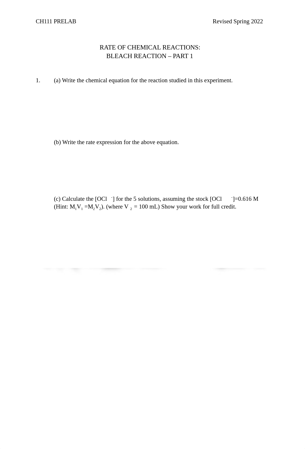 CH 111 Pre-Lab_ RATE OF CHEMICAL REACTIONS_ BLEACH REACTION - PART 1.pdf_dlvw9e9ckkn_page1