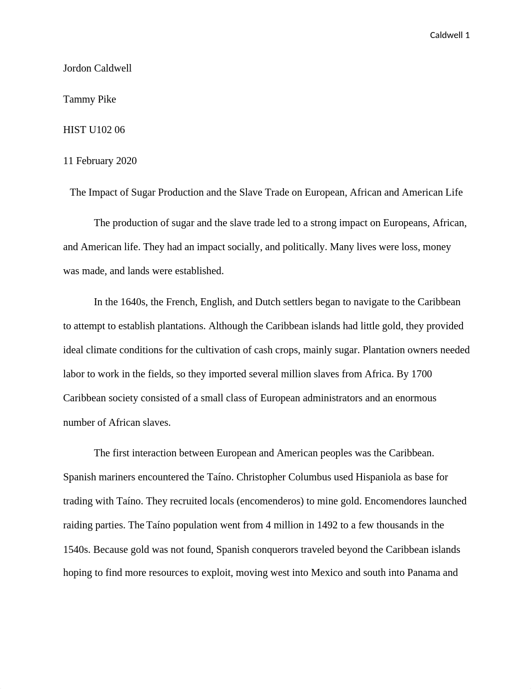 HIST U102  Impact of Sugar and Slave Trade.docx_dlx1bqejzwi_page1