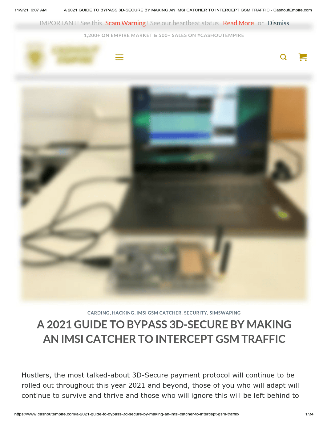 A 2021 GUIDE TO BYPASS 3D-SECURE BY MAKING AN IMSI CATCHER TO INTERCEPT GSM TRAFFIC - CashoutEmpire._dlxjgfiotvf_page1