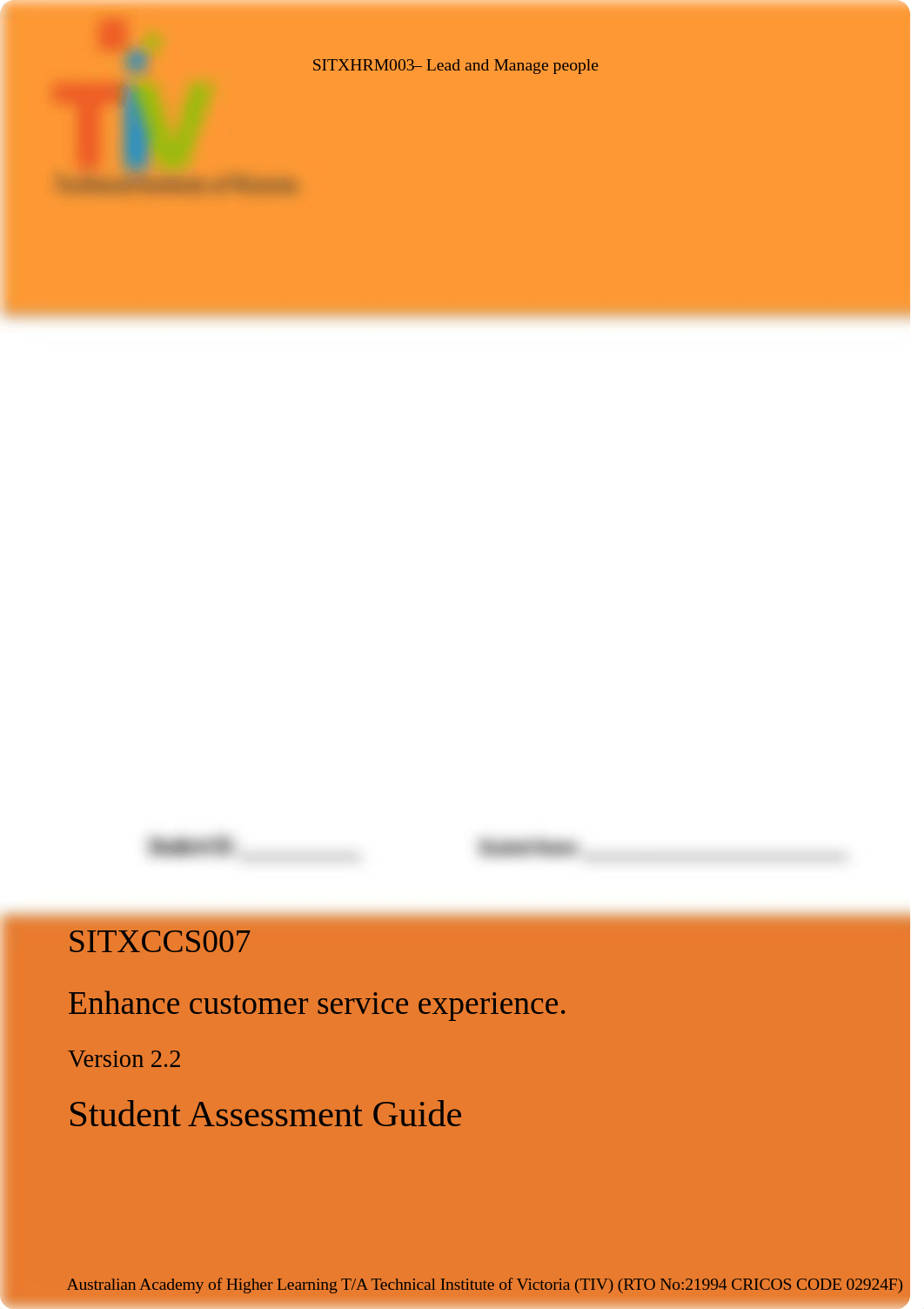 2-SITXCCS007 Enhance customer service experience - Student Assessment Guide.pdf_dly7ov65pjw_page1