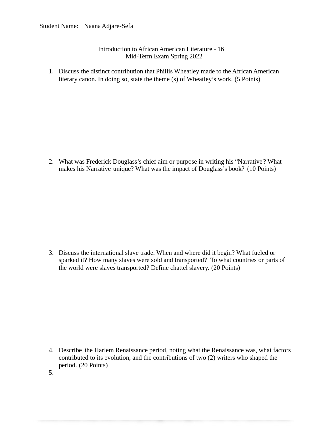 Naana Adjare-Sefa - Introduction to African American Literature - 16 Mid-Term Exam Spring 2022.docx_dlyg1pwwctc_page1