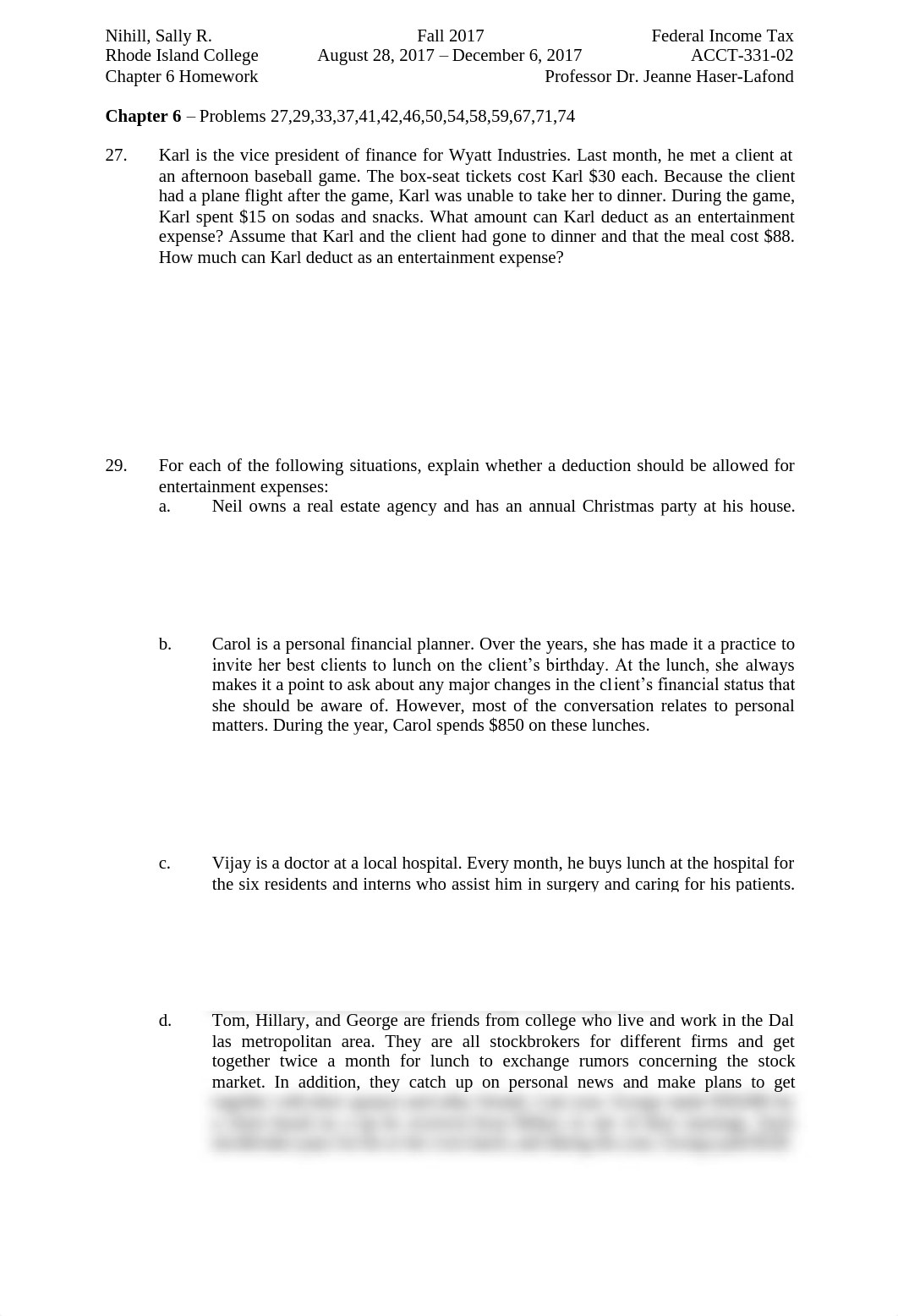 Fall 2017 - ACCT-331-02 Federal Income Tax - Nihill, Sally R. Chapter 6 Homework.pdf_dlyh5c6vs71_page1