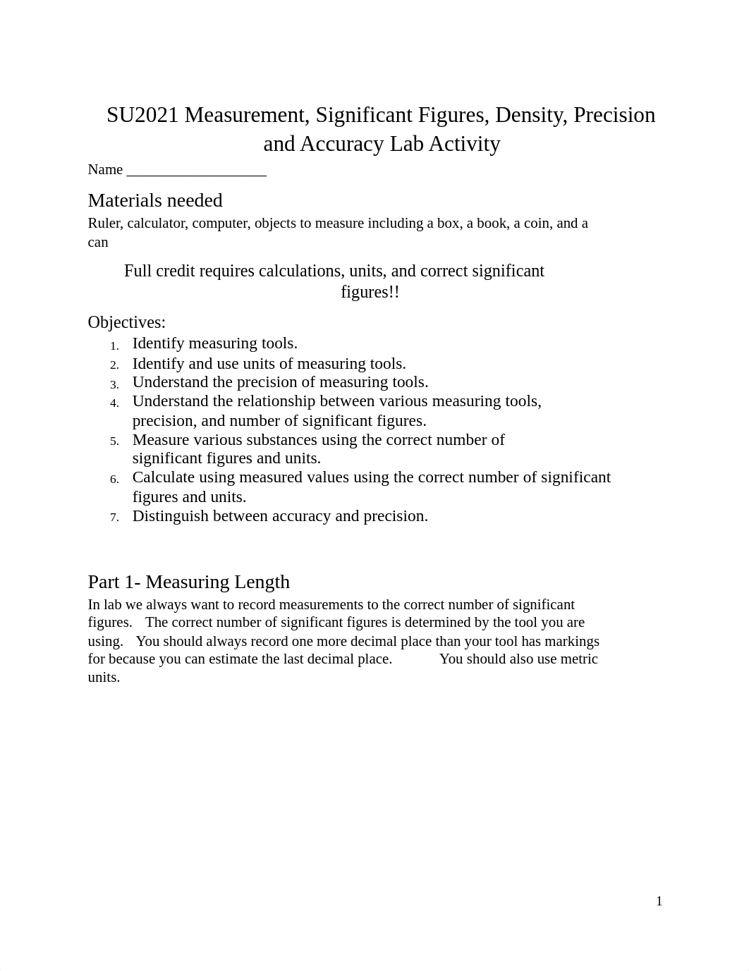 SU2021 CHM 151 Measurement, Significant Figures, Density and Accuaracy and Precision Lab Activity St_dlzwf60tvif_page1