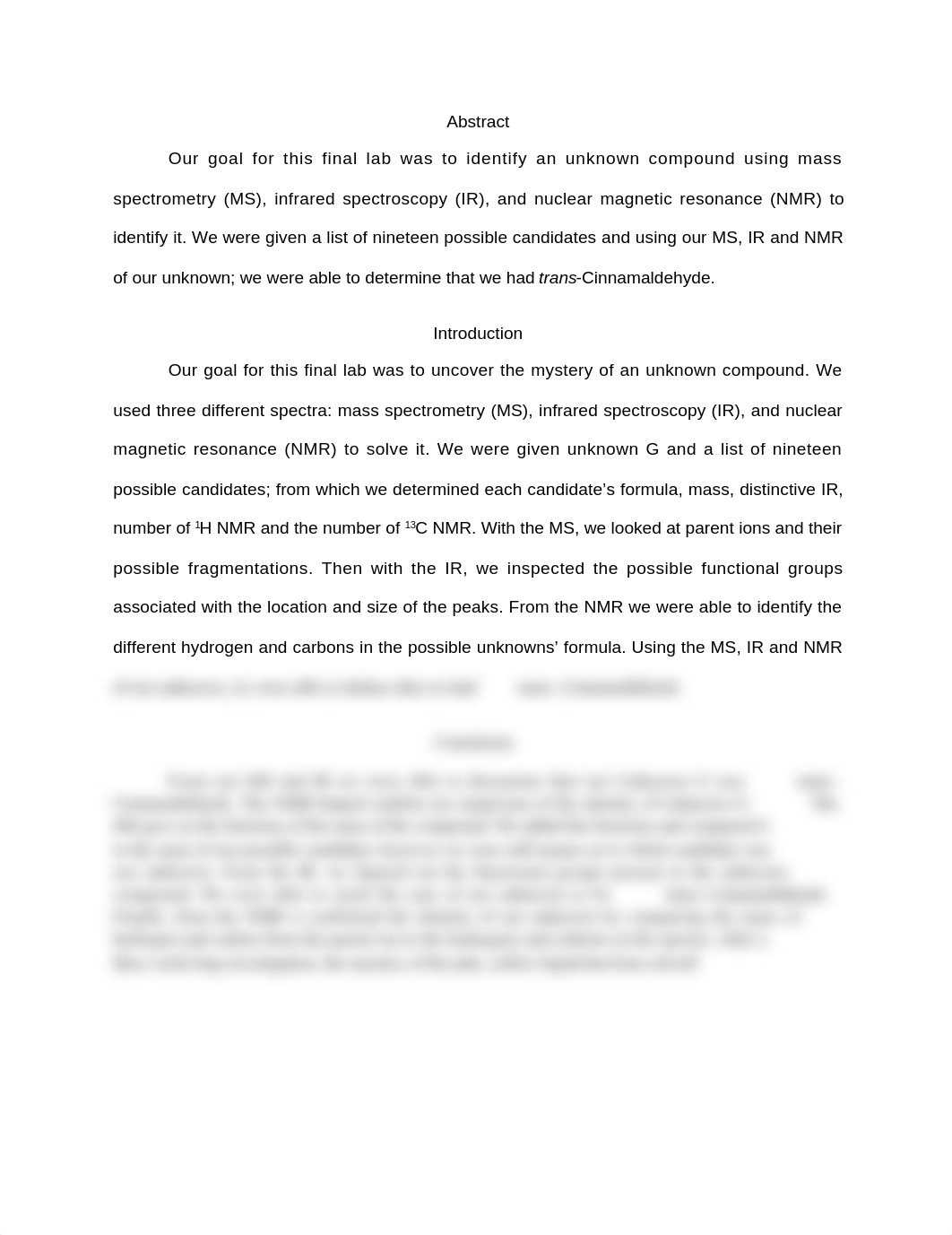 Lab Report on IR, MS, and NMR Analysis of trans-Cinnamaldehyde_dlzz7fy1rvw_page1