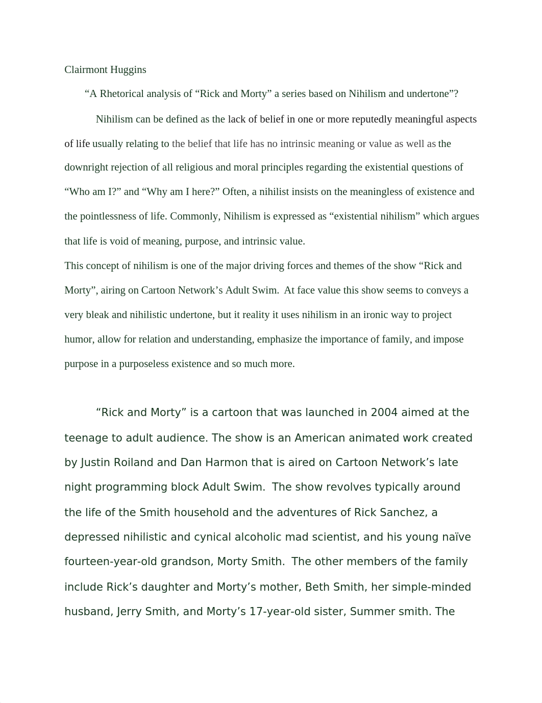 "A Rhetorical analysis of "Rick and Morty" a series based on Nihilism and undertone"? .docx_dm02h4rknw8_page1