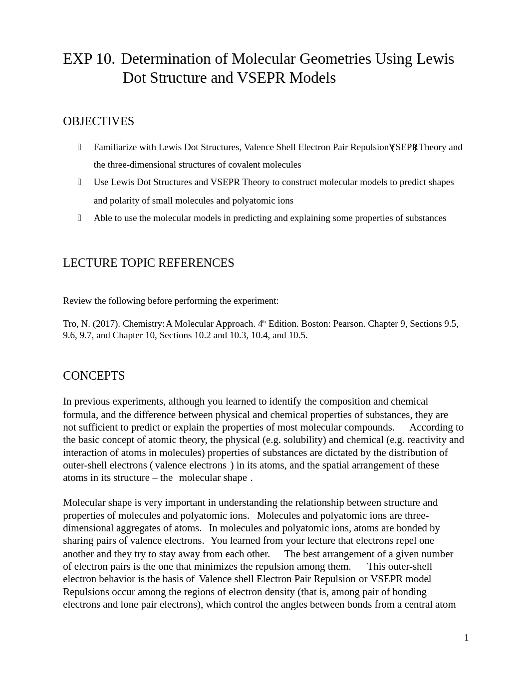 Exp 10 Determination of Molecular Geometries using Lewis Dot Structures and VSEPR Models (2).docx_dm0n7j6shuk_page1