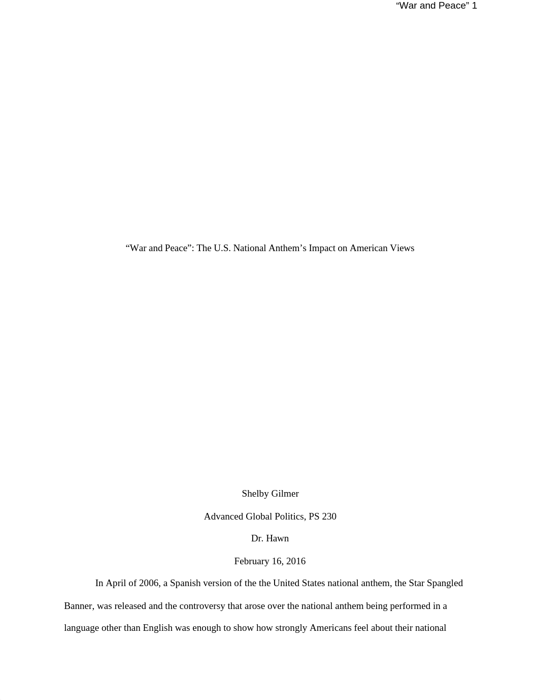 Essay-- "War and Peace"- The U.S. National Anthem's Impact on American Views-.docx_dm1nkxugvks_page1