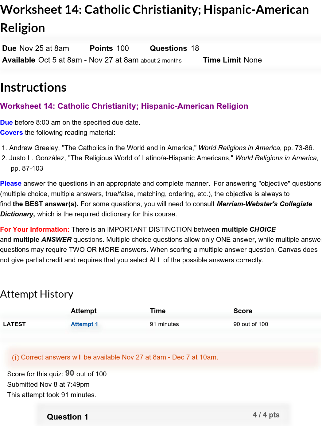 Worksheet 14: Catholic Christianity; Hispanic-American Religion: 2019FA-RELG-120-2595 - World Religi_dm2o5wch9jb_page1