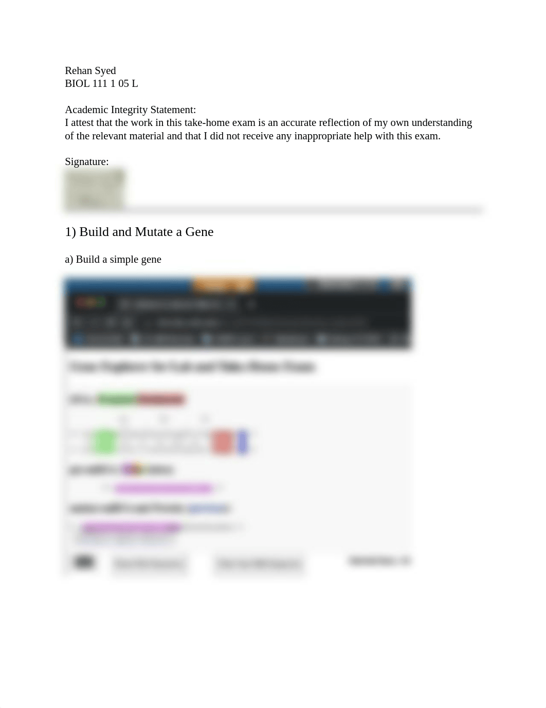 Bio 111 Take Home Exam 6 Gene Expression & Mutation - Rehan Syed.docx_dm3faykmser_page1