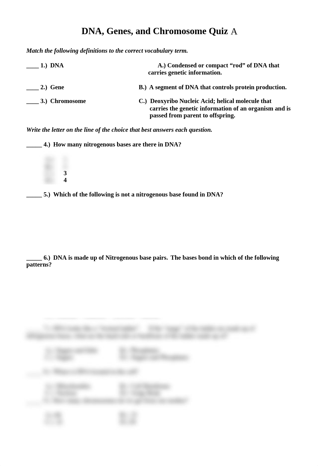 DNA Genes and Chromosome Quiz_dm3kejd0poy_page1