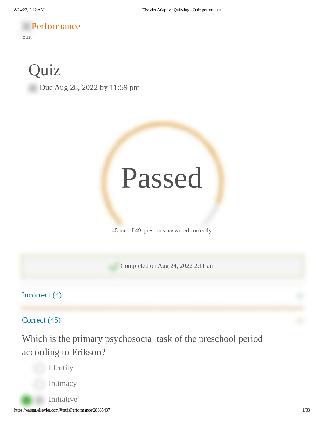 Elsevier Adaptive Quizzing - Quiz performance 33- CORRECT.pdf_dm47w7xyzlg_page1