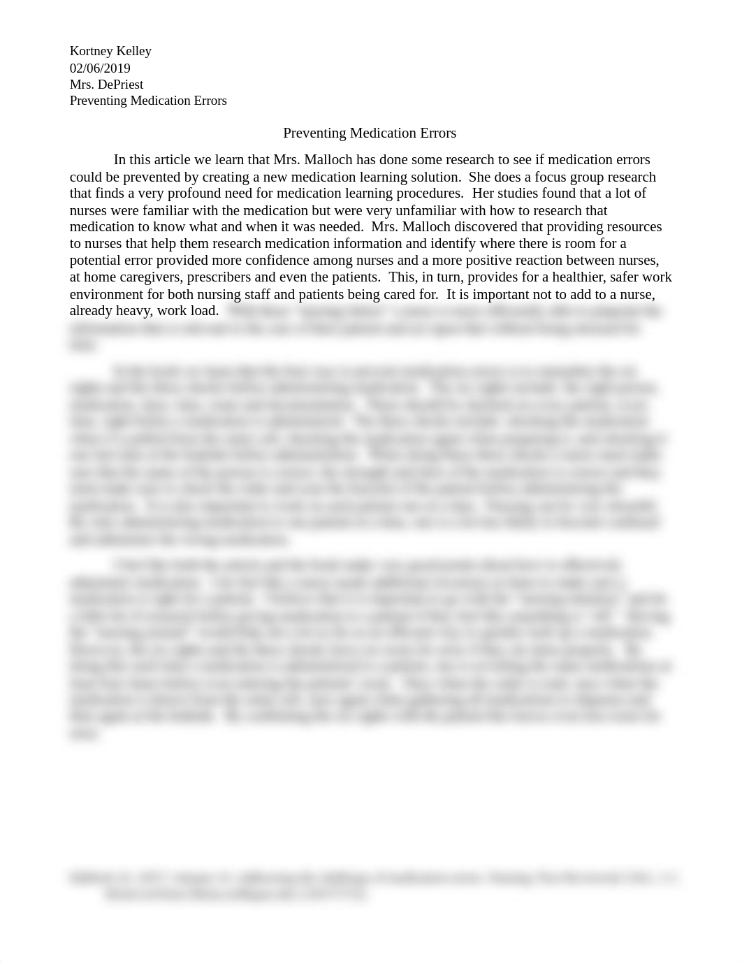 Kelley Nursing Journal Review - Preventing Medication Errors .docx_dm4gywfzb2c_page1