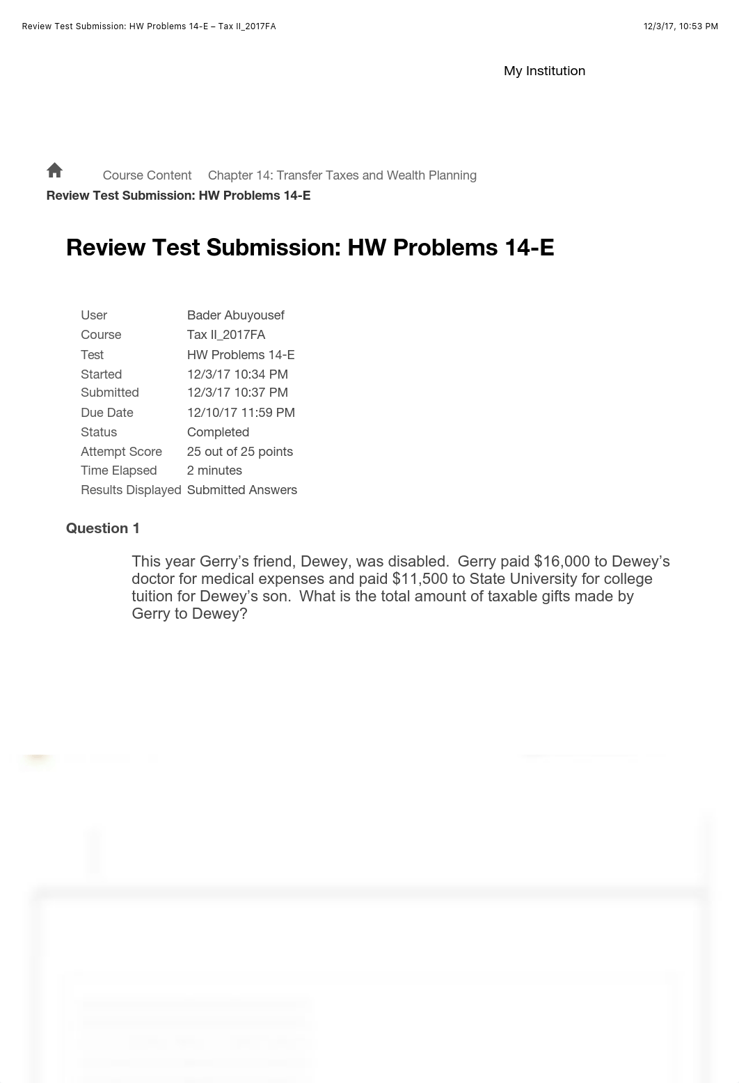 Review Test Submission: HW Problems 14-E - Tax II_2017FA.pdf_dm4sgmfamrm_page1